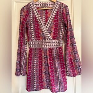 Athleta Women’s Long Sleeve Size S Mini Dress Cover Up Floral Print V Neck